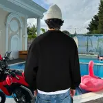 Black Basic Oversized Crew Neck Sweater