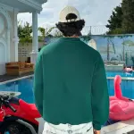 Dark Green Basic Oversized Crew Neck Sweater