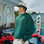 Dark Green Basic Oversized Crew Neck Sweater